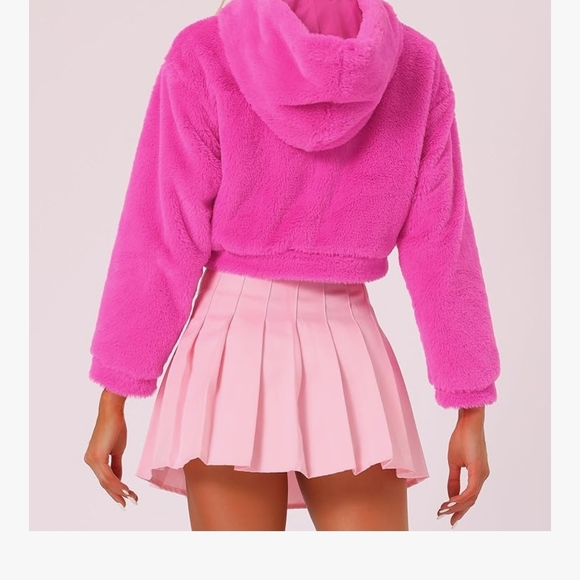 Allegra K Women's Vibrant Pink Teddy Jacket - Picture 3 of 8